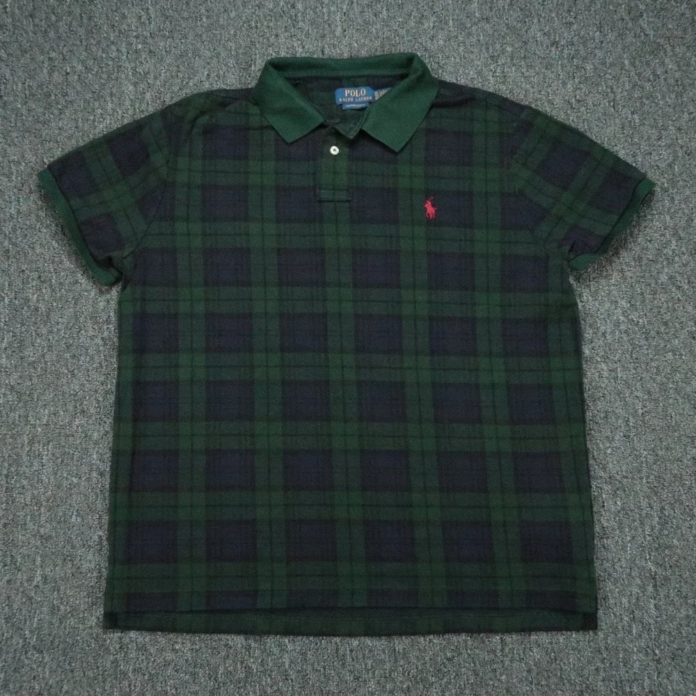 Polo Ralph Lauren Shirt Men Extra Large Green Blue Tartan Plaid Custom Slim Fit